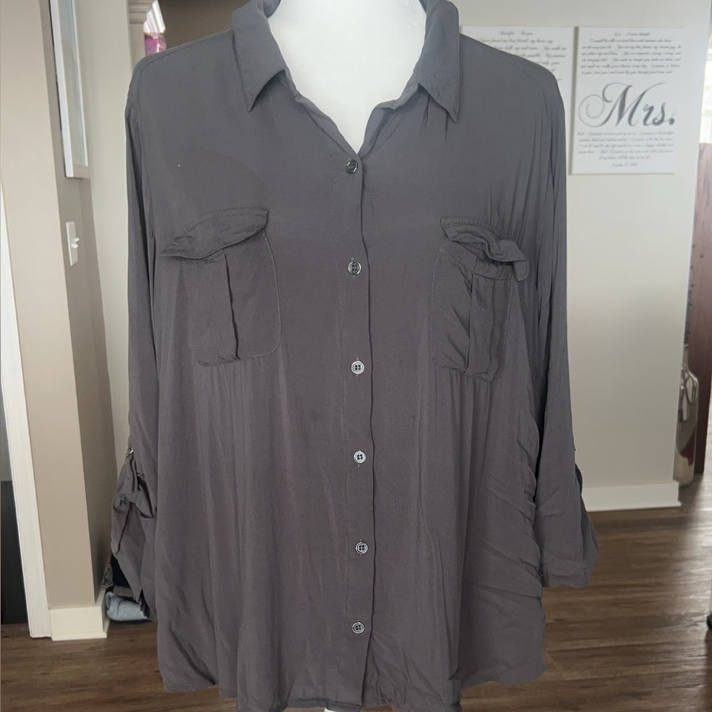 Elegant Charcoal Button-Up Blouse